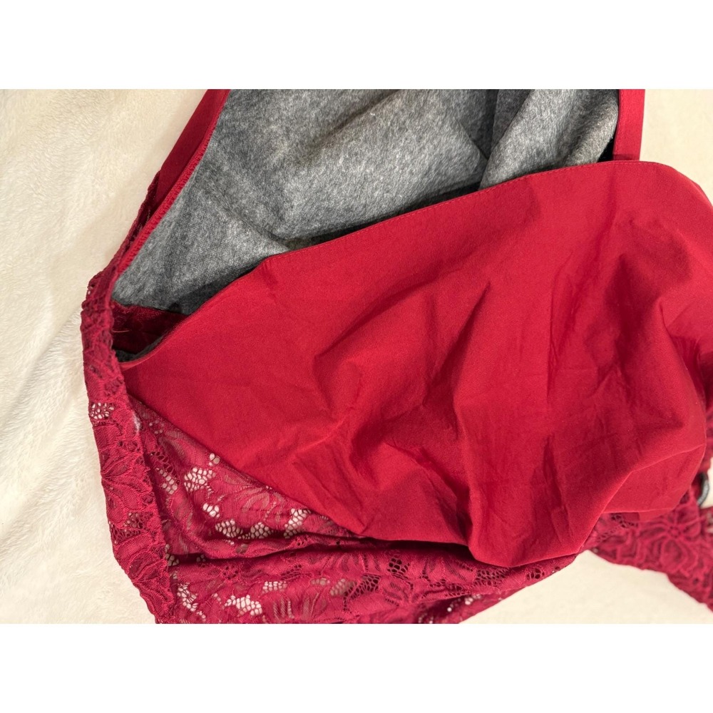 Burgundy Floral Lace Fit and Flare Mini Dress XS 3/4 Sleeve Red.Made in Poland - Picture 11 of 14